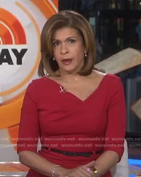 Hoda's red asymmetric neck dress on Today