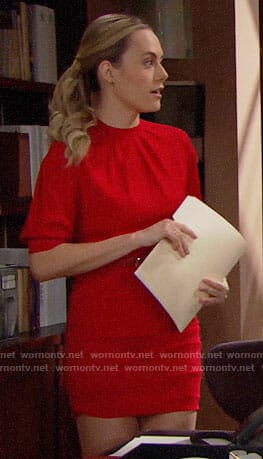 Hope’s red ruched mini dress on The Bold and the Beautiful