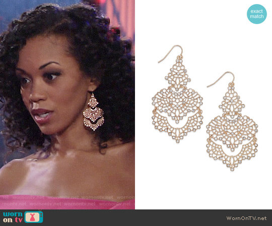 INC International Concepts Crystal Lace Chandelier Earrings worn by Hilary Curtis (Mishael Morgan) on The Young and the Restless