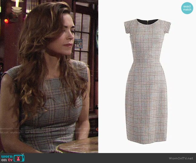 J. Crew Cap-Sleeve Dress in Glen Plaid worn by Victoria Newman (Amelia Heinle) on The Young and the Restless