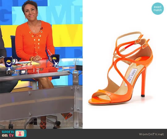 Lang Patent Strappy Sandal by Jimmy Choo worn by Robin Roberts on Good Morning America