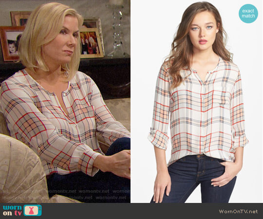 Joie Kariana Plaid Blouse worn by Brooke Logan (Katherine Kelly Lang) on The Bold and the Beautiful