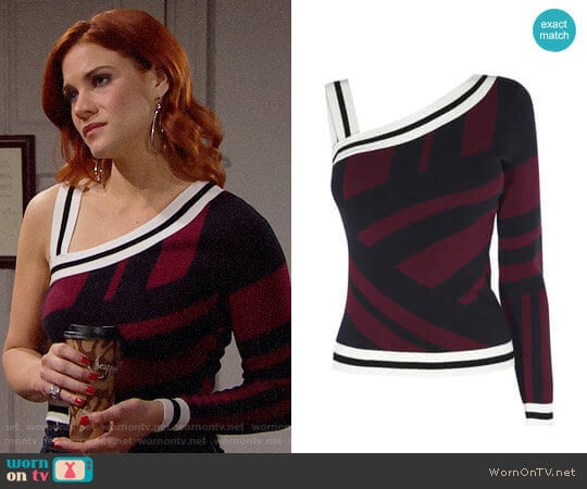 Karen Millen One Shoulder Stripe Top worn by Sally Spectra (Courtney Hope) on The Bold and the Beautiful