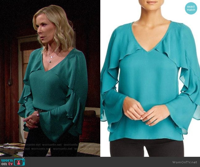 Kobi Halperin Ryann Blouse in Sea Green worn by Brooke Logan (Katherine Kelly Lang) on The Bold and the Beautiful