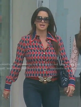 Kyle's red and blue diamond print shirt on The Real Housewives of Beverly Hills