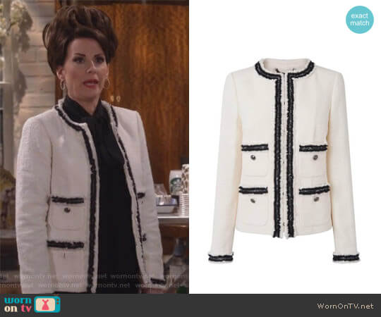 Charl Cream Boucle Jacket by L.K. Bennett worn by Karen Walker (Megan Mullally) on Will and Grace