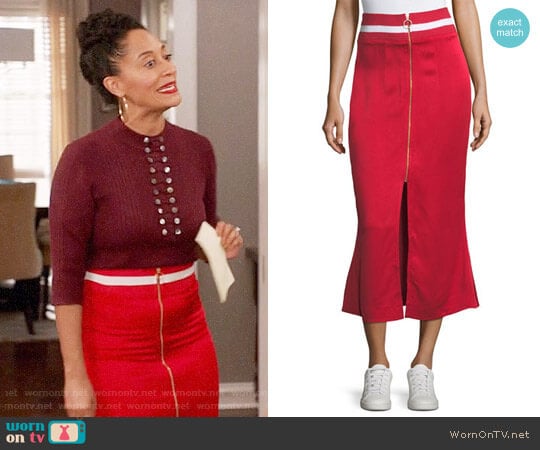 Maggie Marilyn Focus on the Good Flared Midi Satin Skirt worn by Rainbow Johnson (Tracee Ellis Ross) on Black-ish