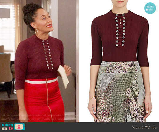 Maison Mayle Renee Rib-Knit Wool-Silk Henley worn by Rainbow Johnson (Tracee Ellis Ross) on Black-ish