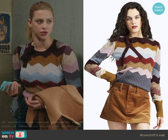 Marc Jacobs Chevron Intarsia Cashmere Sweater worn by Betty Cooper (Lili Reinhart) on Riverdale