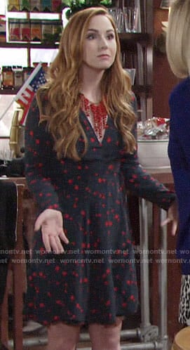 Mariah’s navy and red star print dress on The Young and the Restless