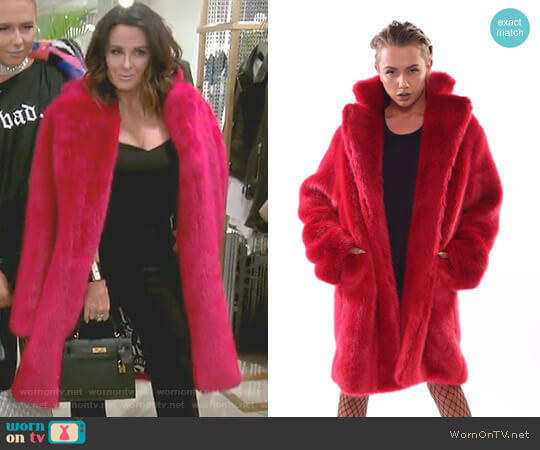 Red Faux Fur Coat by Matt Sarafa worn by Kyle Richards  on The Real Housewives of Beverly Hills