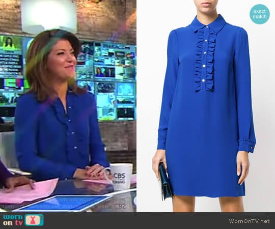 Ruffle Front Shirt Dress by MICHAEL Michael Kors worn by Norah O'Donnell on CBS Mornings