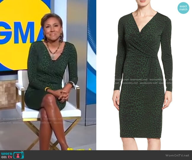 'Panther' Print Faux Wrap Jersey Dress by Michael Kors worn by Robin Roberts on Good Morning America