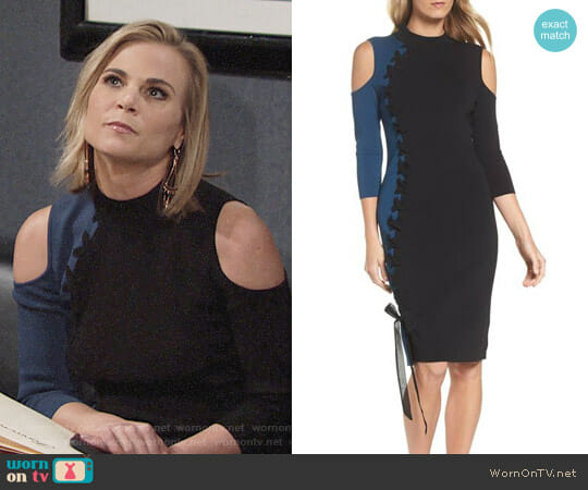 WornOnTV: Phyllis’s black and blue cold-shoulder dress on The Young and ...
