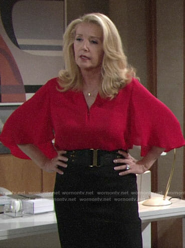 Nikki’s red v-neck blouse on The Young and the Restless
