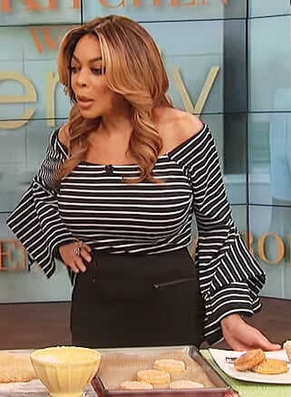 Wendy's off shoulder striped top on The Wendy Williams Show