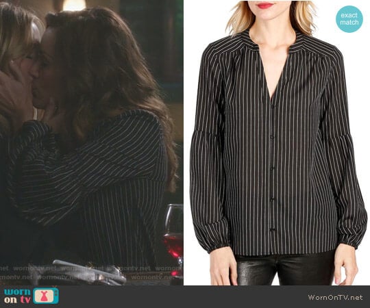 'Emilia' Pinstripe Top by Paige worn by Carina DeLuca (Stefania Spampinato) on Greys Anatomy