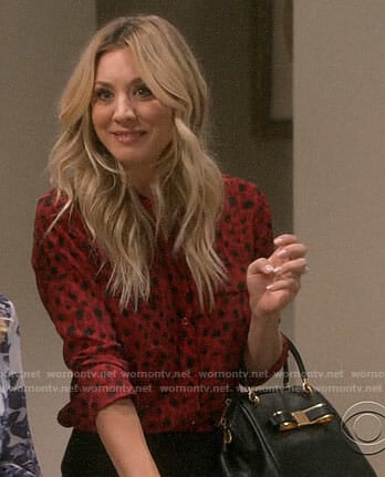 Penny’s red leopard print shirt on The Big Bang Theory