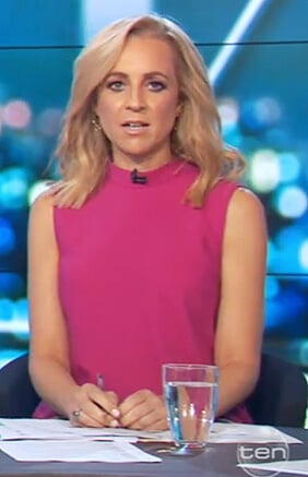 Carrie’s pink sleeveless top on The Project