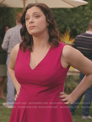 Rebecca's pink v-neck dress on Crazy Ex-Girlfriend