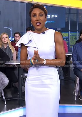 Robin's light blue ruffled shoulder dress on Good Morning America