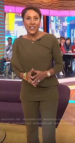 Robin’s green draped top and pants on Good Morning America