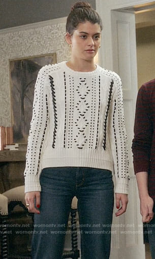 Sabrina’s white cable knit sweater on The Mick