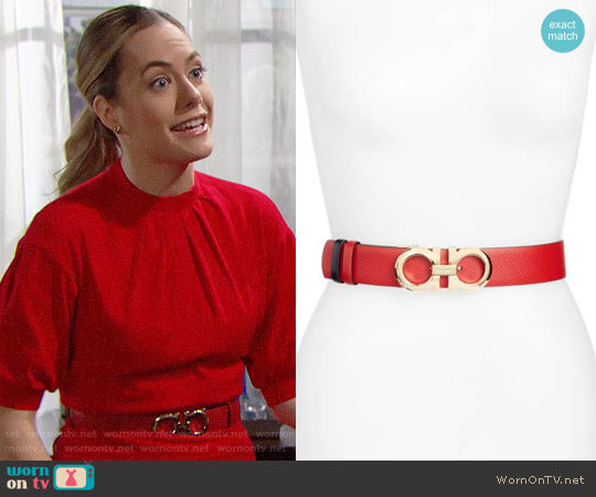 Salvatore Ferragamo Gancini Calfskin Leather Belt worn by Hope Logan (Annika Noelle) on The Bold and the Beautiful