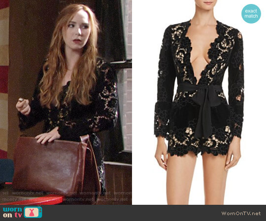 Saylor Velvet Embroidered Lace Romper worn by Mariah Copeland (Camryn Grimes) on The Young and the Restless