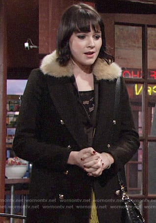 WornOnTV: Tessa’s black coat and plaid side-stripe pants on The Young ...