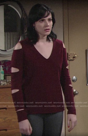 Tessa’s red sweater with sleeve cutouts on The Young and the Restless