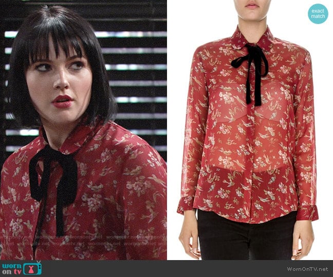 The Kooples Birds of Eden Tie-Neck Shirt worn by Tessa Porter (Cait Fairbanks) on The Young and the Restless