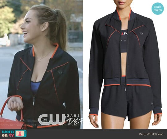 Midnight Drop Shot Bomber Jacket by The Upside worn by Fallon Carrington (Elizabeth Gillies) on Dynasty