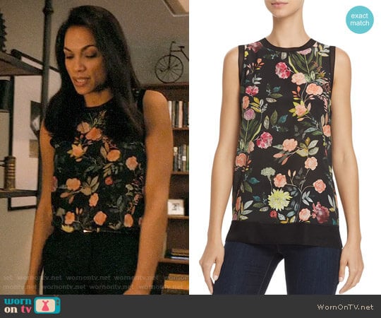 Theory Floral Lewie Top worn by Jane Ramos (Rosario Dawson) on Jane the Virgin