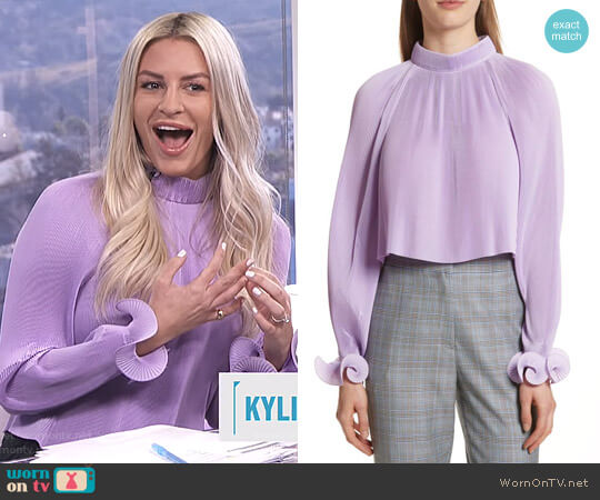 WornOnTV: Morgan’s purple cropped top with ruffled cuffs on E! News ...