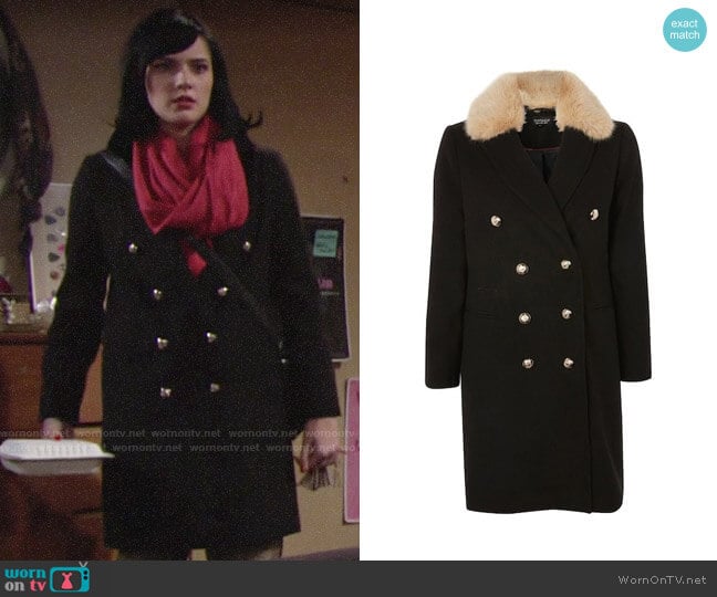 Topshop Nina Faux Fur Collar Double Breasted Coat worn by Tessa Porter (Cait Fairbanks) on The Young and the Restless