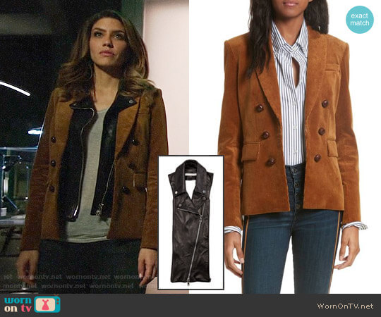 Veronica Beard Cliff Corduroy Cutaway Jacket worn by Dinah Drake (Juliana Harkavy) on Arrow