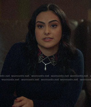 WornOnTV: Veronica’s navy sweater with embroidered collar on Riverdale ...