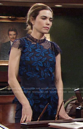 Victoria’s blue lace top on The Young and the Restless