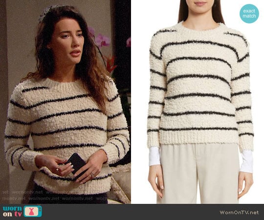 Vince Fuzzy Stripe Sweater worn by Steffy Forrester (Jacqueline MacInnes Wood) on The Bold and the Beautiful