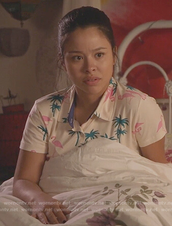 Mariana's white palmtree print pajamas on The Fosters
