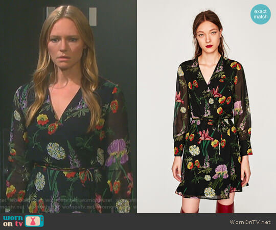 Printed Mini Wrap Dress by Zara worn by Abigail Deveraux (Kate Mansi) on Days of our Lives