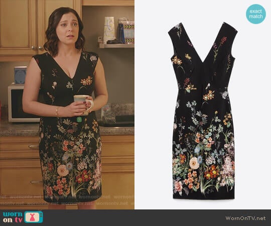 Floral V-Neck Dress by Zara worn by Rebecca Bunch (Rachel Bloom) on Crazy Ex-Girlfriend