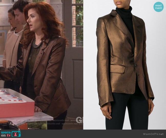 WornOnTV: Grace’s brown metallic blazer on Will and Grace | Debra ...