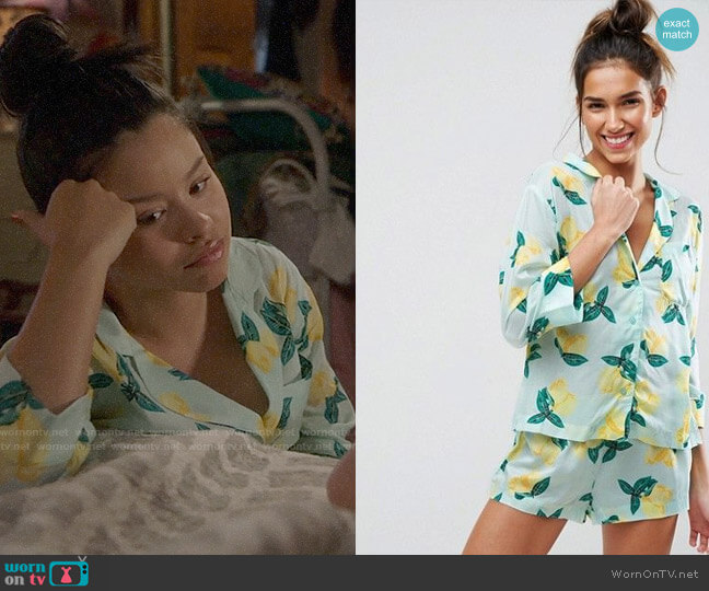 ASOS Lemon Print Long Sleeve Shirt & Short Pajama Set worn by Mariana Foster (Cierra Ramirez) on The Fosters