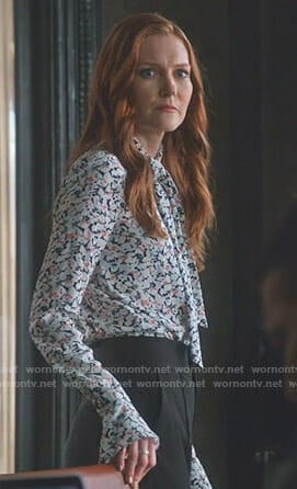 Abby's printed tie neck blouse on Scandal