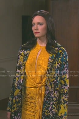 Abigail's yellow jaquard knotted waist dress on Days of our Lives