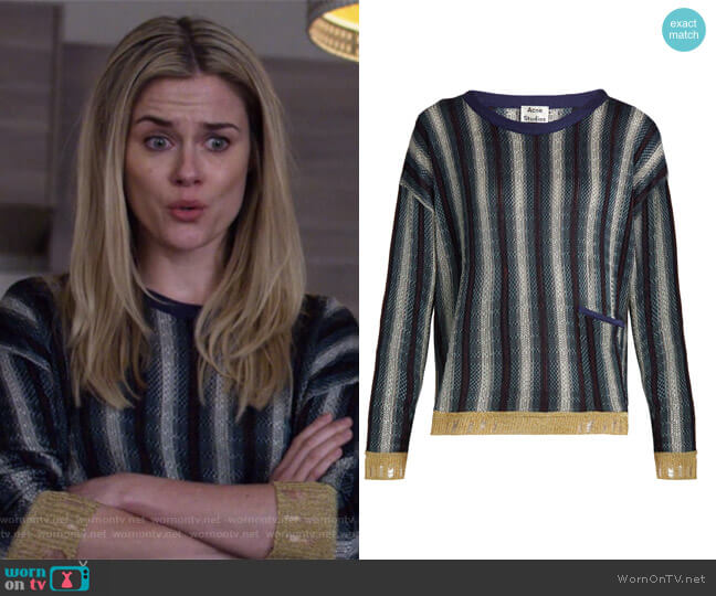 Blanca round-neck striped-jacquard sweater by Acne Studios worn by Trish Walker (Rachael Taylor) on Jessica Jones