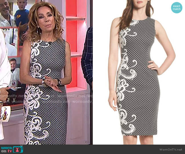 Scroll Border Knit Sheath Dress by Adrianna Papell worn by Kathie Lee Gifford on Today