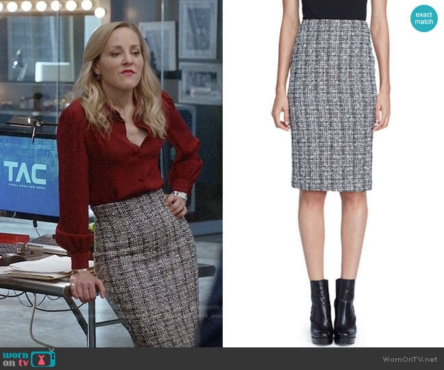 Alexander McQueen Lightweight Tweed Pencil Skirt worn by Marissa Morgan (Geneva Carr) on Bull